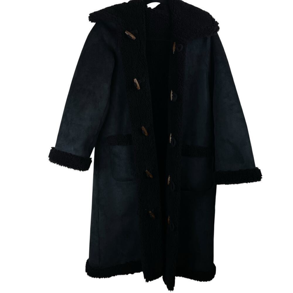 NWT  Doen Chamonix Virgin Wool Blend Shearling Reversible Coat Black Size XS
